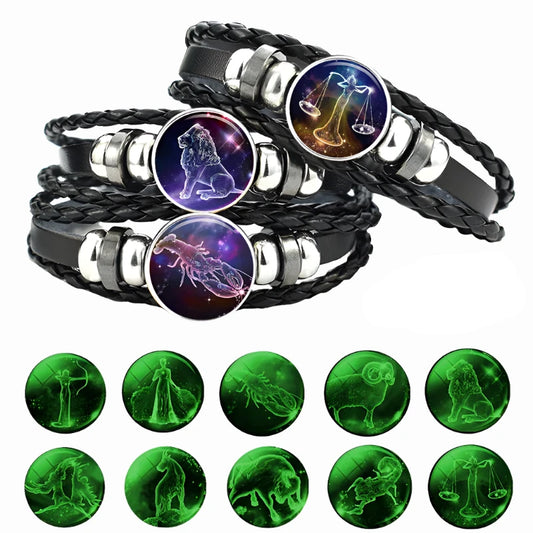 Celestial Symbols on Your Wrist : Leather and Zodiac Bracelet