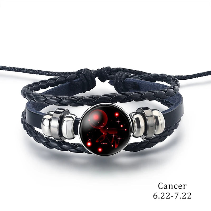 Elegance of the Universe : Leather Bracelet with Zodiac Symbols