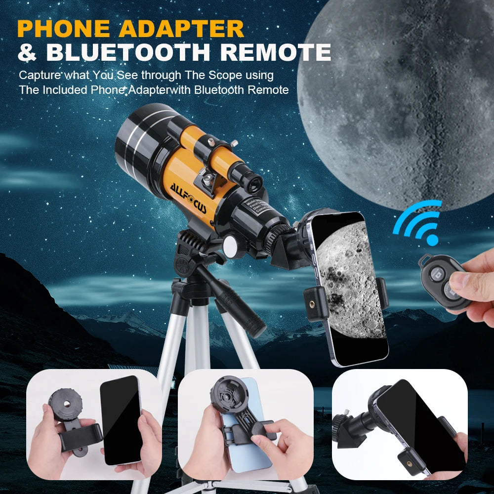 Astronomical Telescope: 70mm Portable Refractor with Phone Adapter & Wireless Remote |  code : ES131