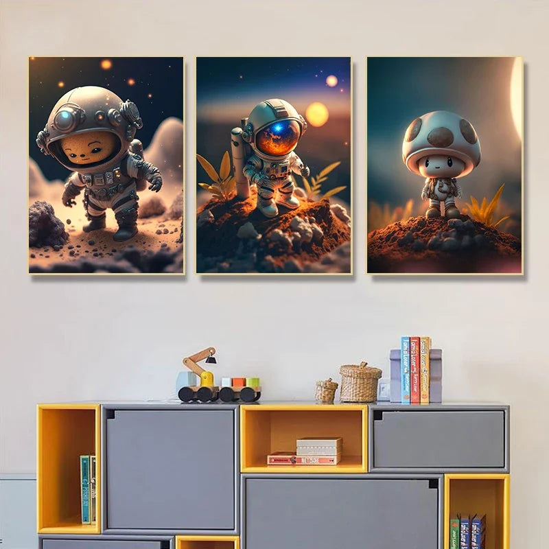 Cute little Astronauts : Canvas Wall Art for Kids' Rooms