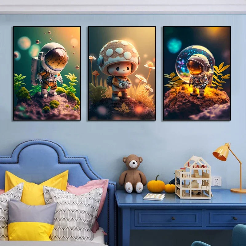 Cute little Astronauts : Canvas Wall Art for Kids' Rooms