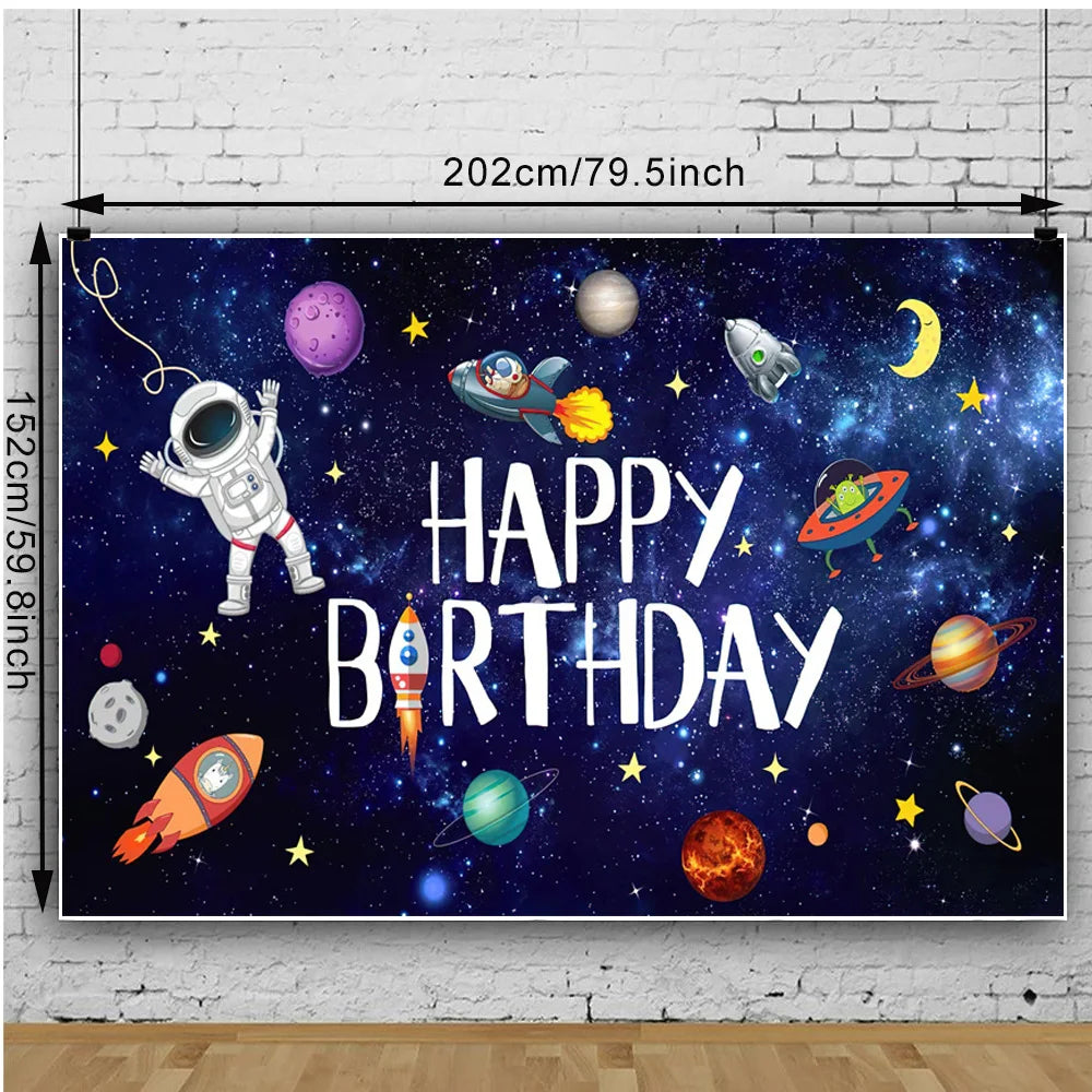 Outer Space Birthday Backdrop: Astronaut & Rocket Banner for Kids' Parties