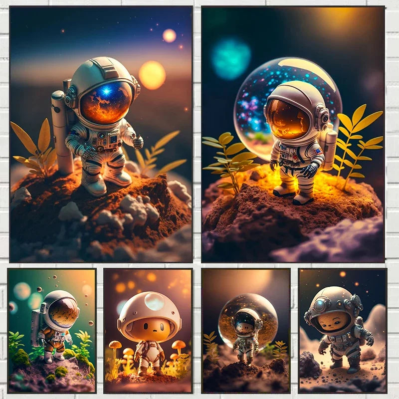 Cute little Astronauts : Canvas Wall Art for Kids' Rooms