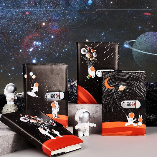 Interstellar Travel Notebook: Space Cartoon with Password Lock - Perfect Student Gift