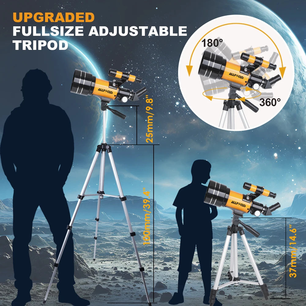 Astronomical Telescope: 70mm Portable Refractor with Phone Adapter & Wireless Remote |  code : ES131