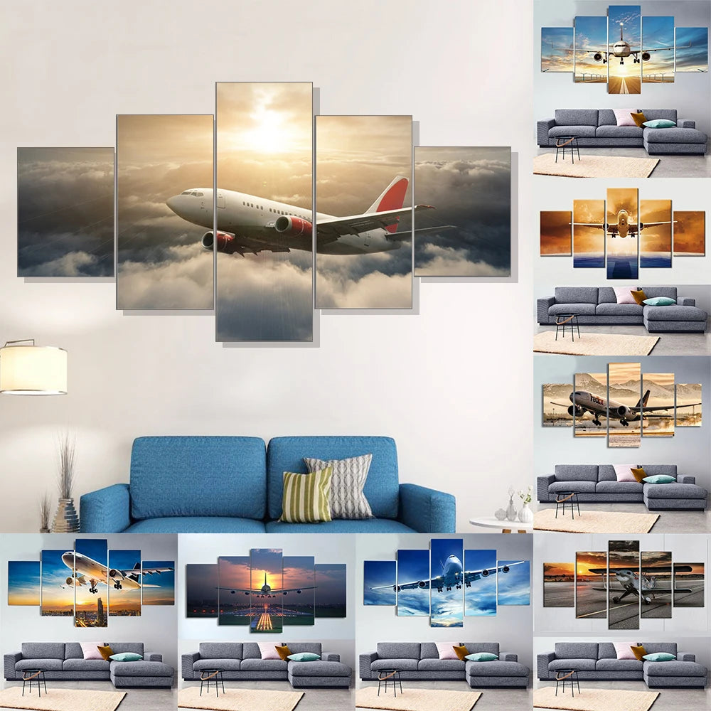 5 Piece Aircraft Wall Art Rocket Aircraft Canvas Painting