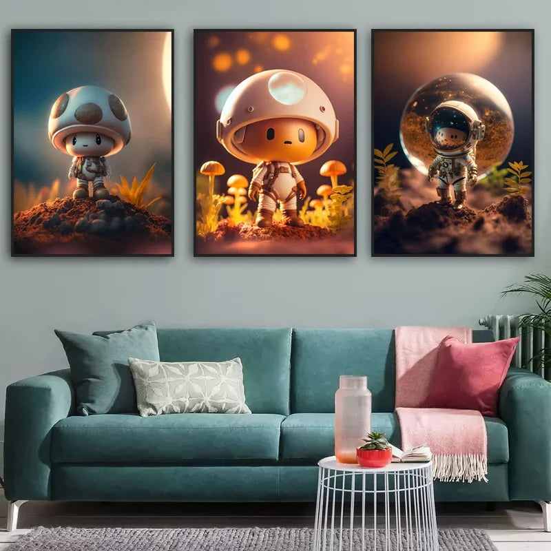 Cute little Astronauts : Canvas Wall Art for Kids' Rooms