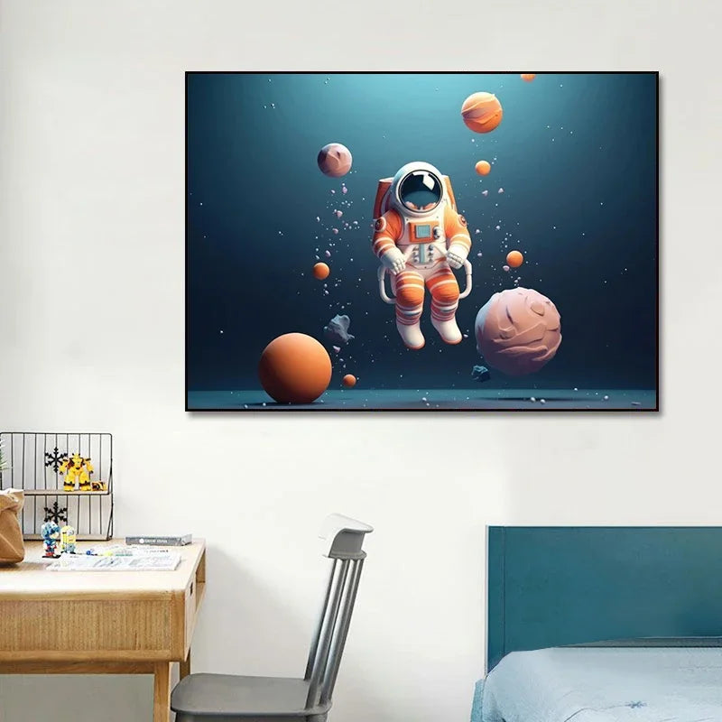 Cute little Astronauts : Canvas Wall Art for Kids' Rooms